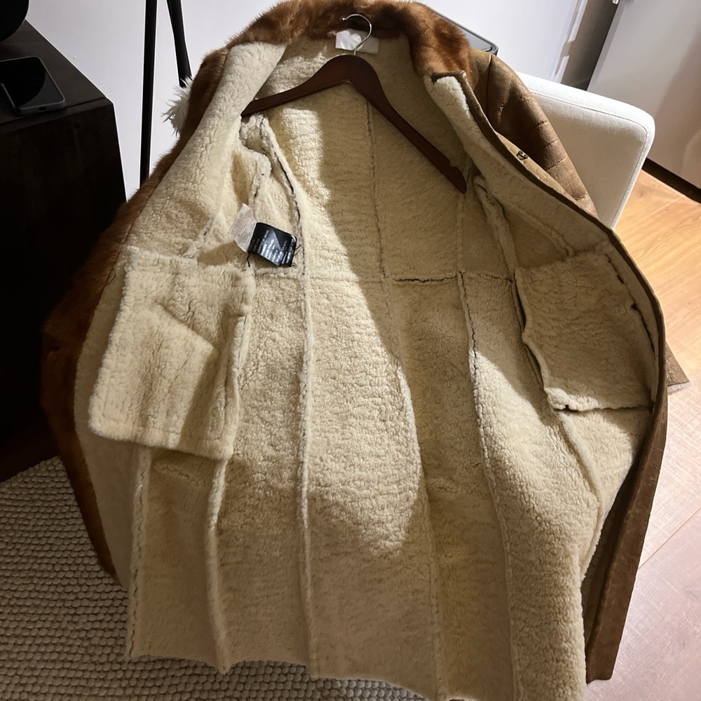 Prada Brown Fall Winter 2004 Mink Fur-Trimmed Leather Shearling Coat - Picture 8 of 9